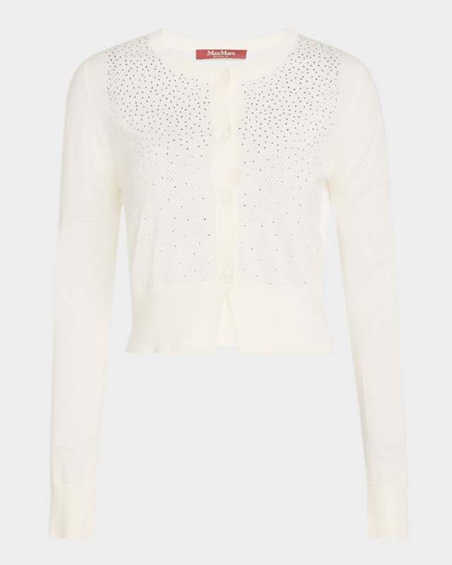 Gerusia Rhinestone Pointelle-Knit Cardigan
